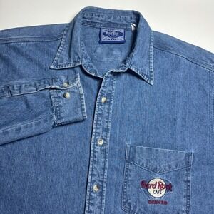 Vintage Hard Rock Cafe Denver Denim Button-Up Shirt Men's Medium 90s Y2K